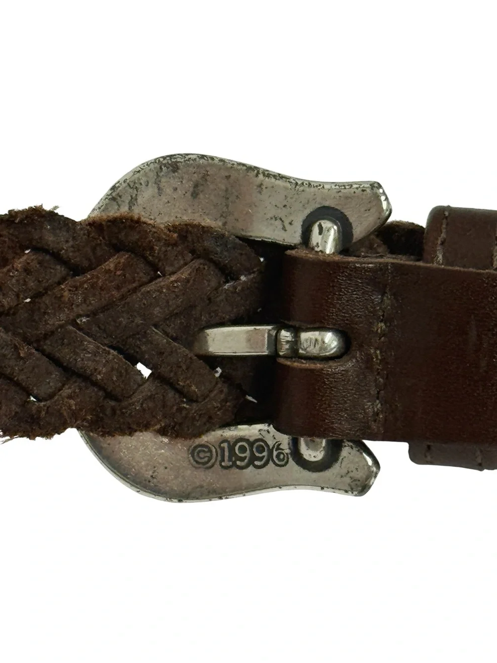 Vintage 1996 Brighton Beige Croc Leather Bucket Crossbody Purse w/Braided Strap